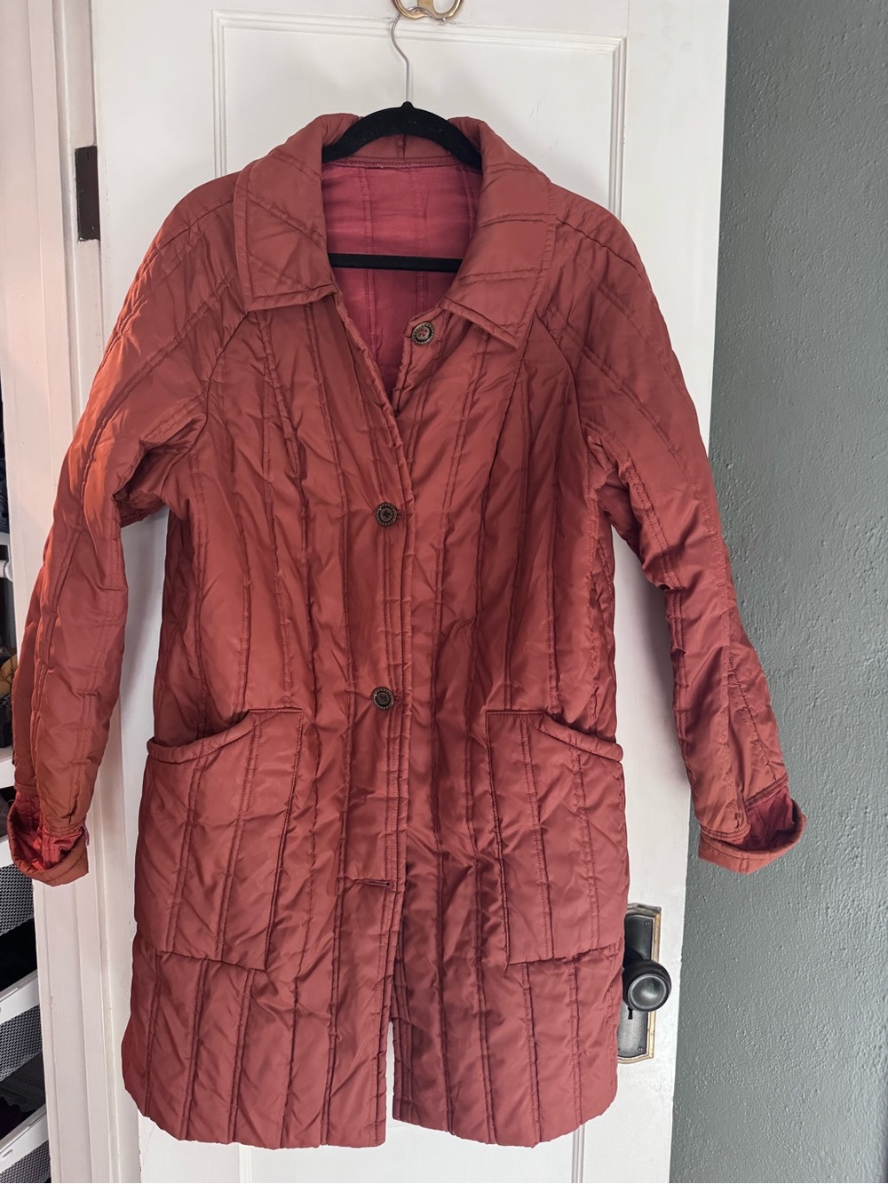 Vintage Quilted Long Jacket in Rust